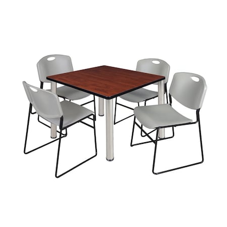 Kee/Zeng Square Cherry Table/4 Gray Chairs, Square, 36", 36" W, 29" H, Cherry TB3636CHBPCM44GY